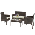 Solarias Salon de jardin extérieur 4 personnes en résine tressée avec canapés et table basse en verre trempé coussins inclus