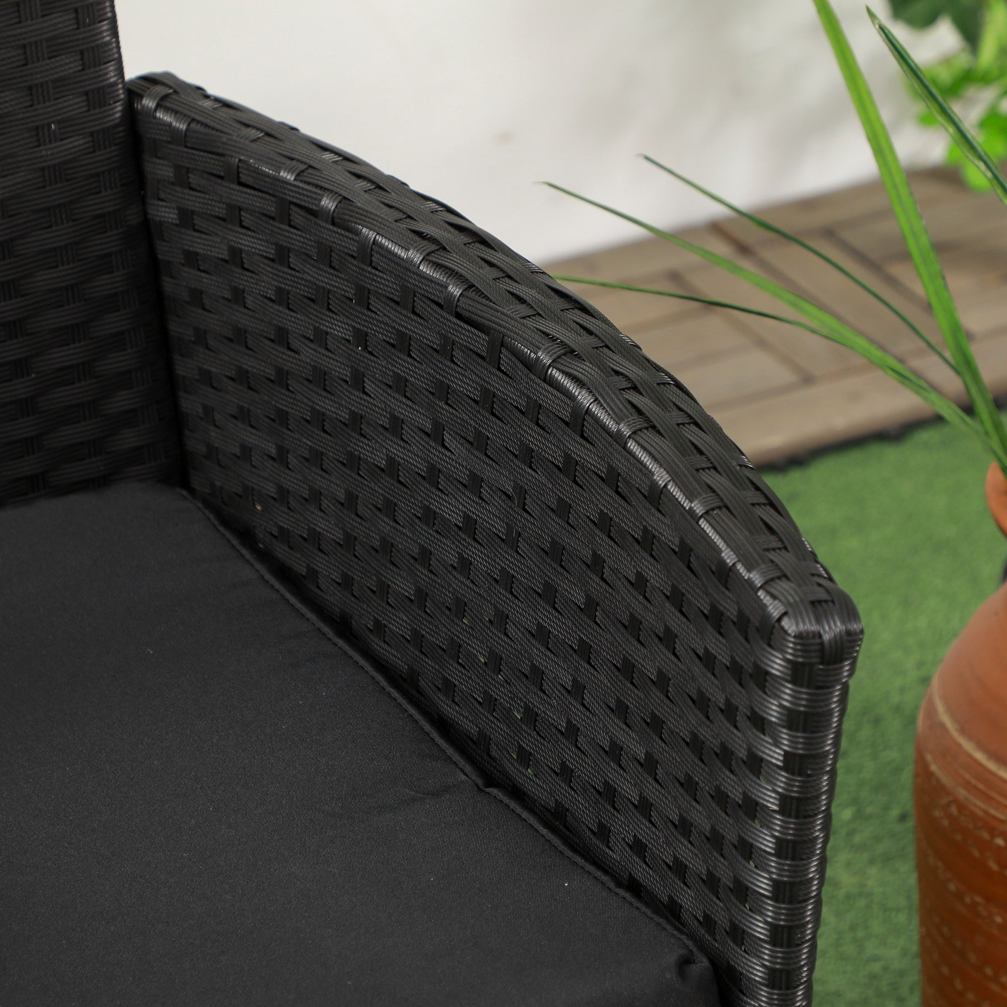 Solarias Canapé de Jardin 2 Places avec Table Basse, en Acier et Rotin PE, 137x59x82 cm, Noir