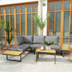 Solarias Ensemble de meubles de jardin modulable en bois d'acacia 6 places, salon de jardin d'angle avec table, gris