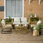 Solarias Salon de jardin 4 pièces en résine tressée canapé 2 places + 2 fauteuils + 1 table basse sable et crème
