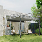 Solarias Pergola Rétractable Coulissante 3 x 3 m tonnelle de Jardin à fixation magnétique Tissu Polyester Haute densité gris