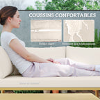 Solarias Salon de jardin extérieur en résine tressée 5 places modulable 2 canapés, pouf et table basse, coussins inclus, crè