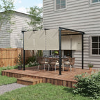 Solarias Pergola avec 3 toiles coulissantes 3 x 3 x 2,38 m structure acier noir toile polyester haute densité beige
