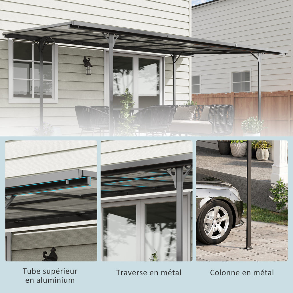 Solarias Pergola rigide alu. polycarbonate pavillon de jardin abri de voiture 500 x 299 x 195/223 cm gris