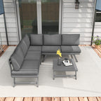 Solarias Ensemble salon de jardin d'angle et convertible 4 pièces avec 2 banquettes, 1 fauteuil d'angle et 1 table basse