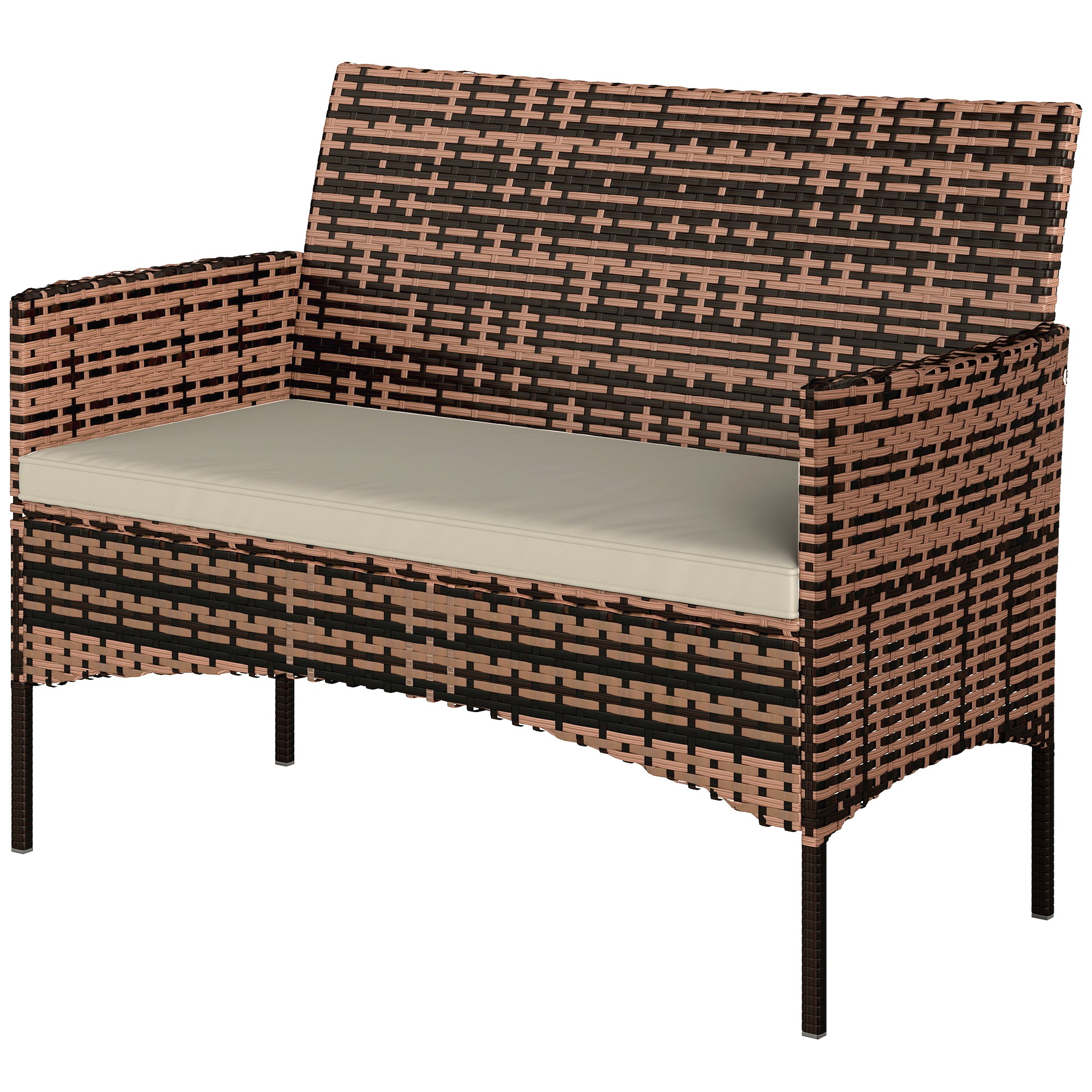 Solarias Canapé de jardin 2 places en rotin PE-rotin pour terrasse extérieure avec coussin, patins antidérapants, structure 