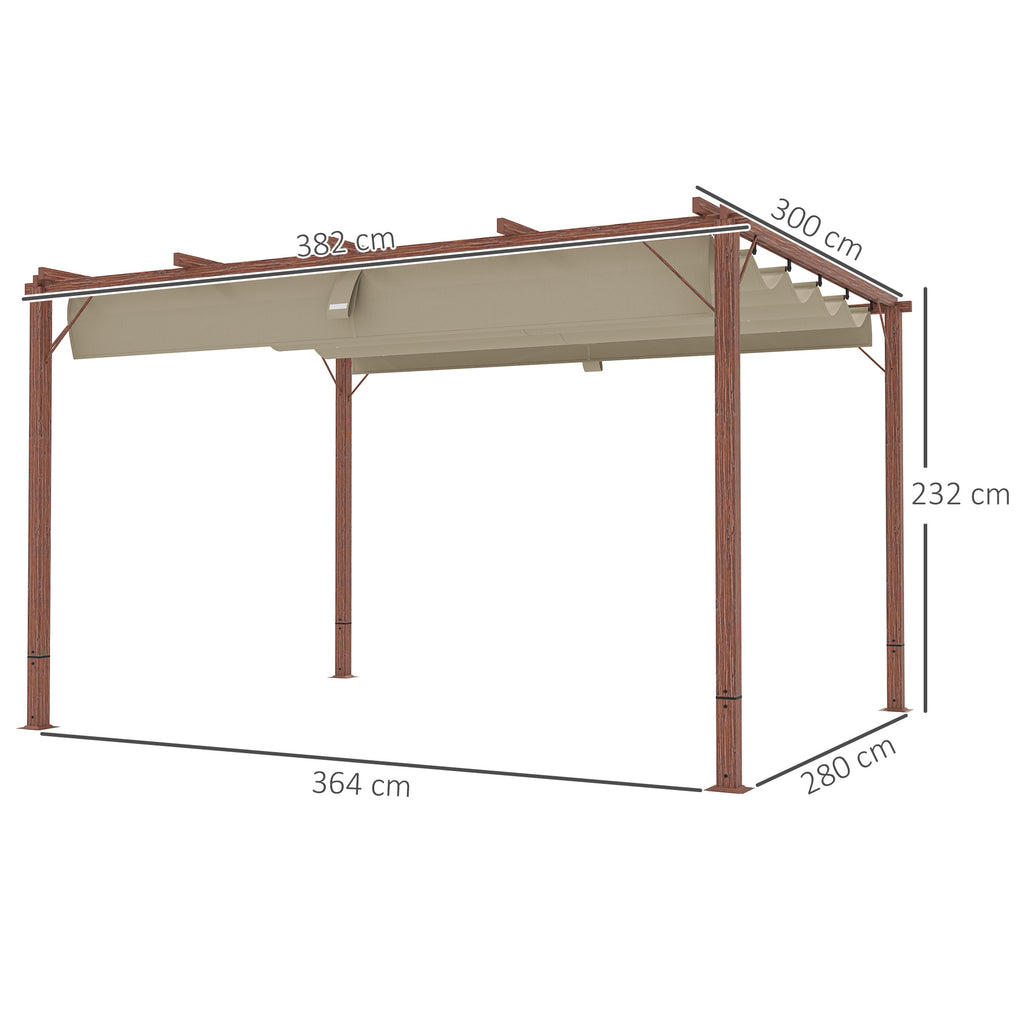 Solarias Pergola de jardin 3 x 4 m, Toit de terrasse réglable, Cadre en aluminium, Protection solaire UPF30+, Bois naturel