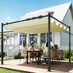 Solarias Pergola de jardin exterieur 3 x 3 m avec toit rétractable et fixation magnétique, abri soleil UPF30+, crème