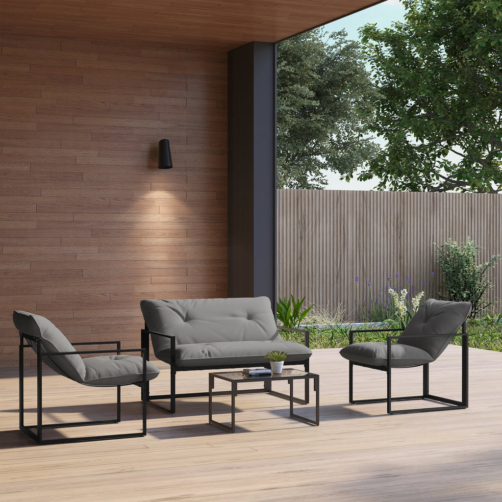 Solarias Salon de jardin 4 pièces 4 personnes avec canapé 2 places, 2 fauteuils et 1 table basse gris