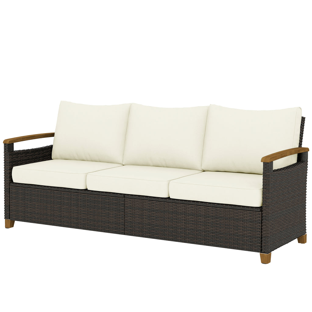 Solarias Canapé en rotin avec coussins, canapé de jardin 3 places canapé lounge avec cadre en acier pour terrasse jardin 192