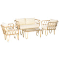 Solarias Ensemble salon de jardin canapé 2 places + 2 fauteuils + 1 table basse plateau verre trempé 7 coussins écru