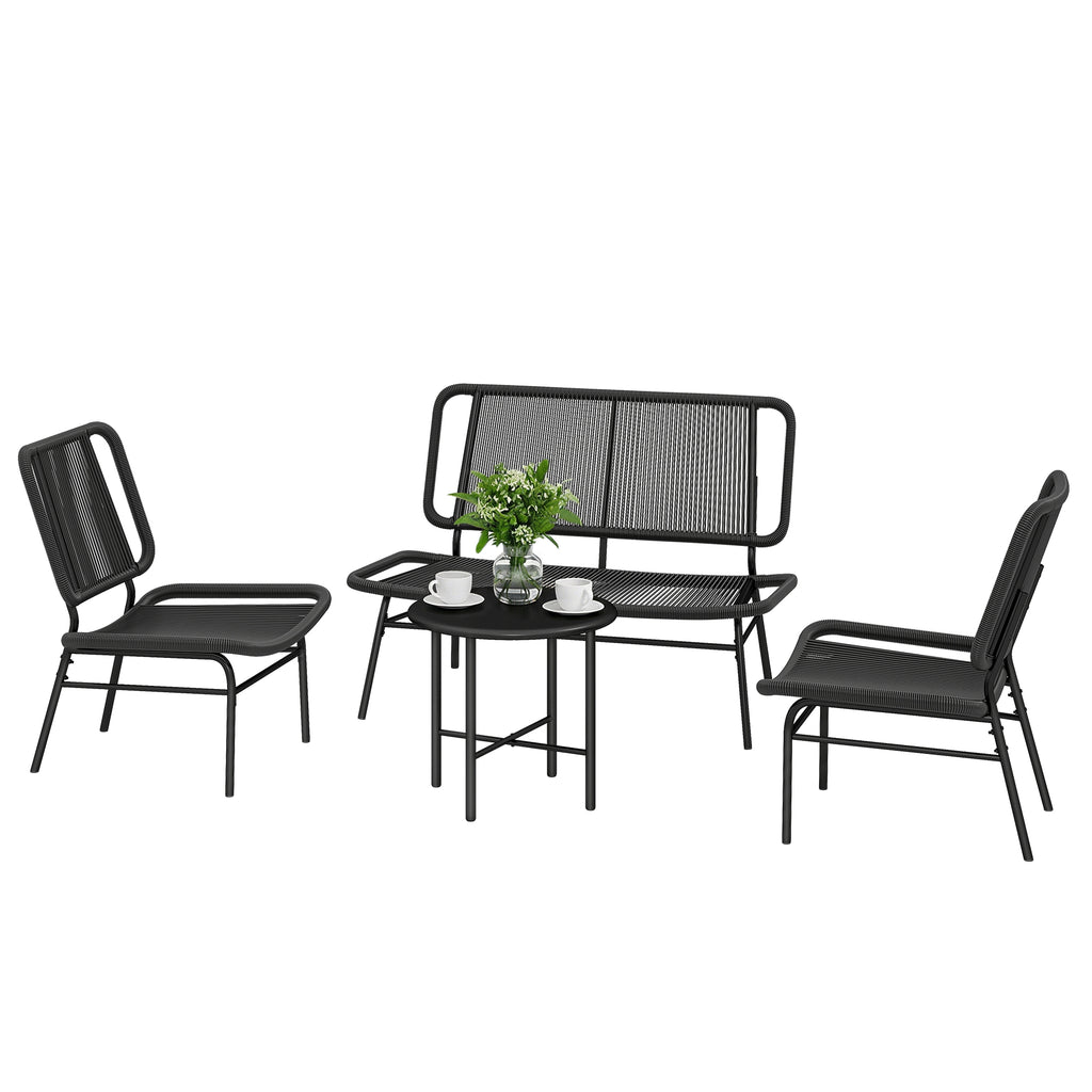 Solarias Ensemble mobilier de jardin en rotin 4 pièces, canapé extérieur avec table métal, noir