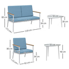 Solarias Salon de jardin extérieur 4 personnes, salon de balcon 5 pièces avec canapé, 2 fauteuils et 2 tables basses bleu cl