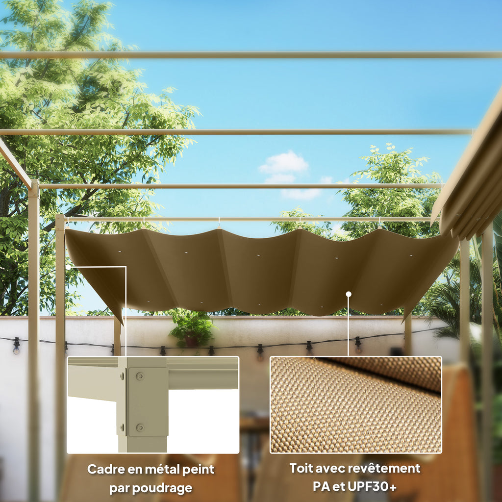 Solarias Pergola de jardin 3 x 3m avec toit rétractable et fixation magnétique, auvent de protection solaire, UPF30+, kaki