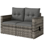 Solarias Canapé 2 places en rotin avec coussins Pliable Plateaux latéraux Sofa lounge Gris clair