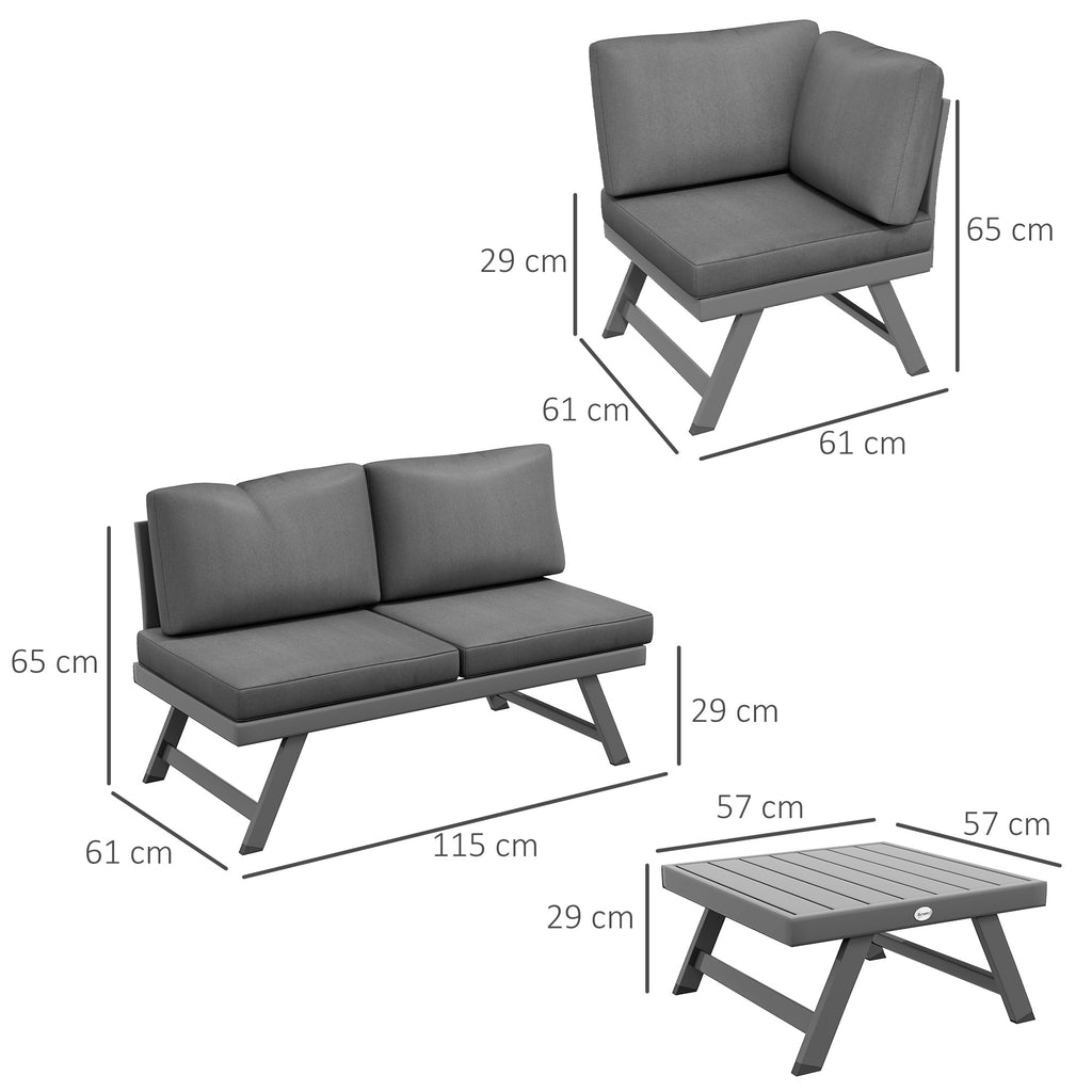 Solarias Ensemble salon de jardin d'angle et convertible 4 pièces avec 2 banquettes, 1 fauteuil d'angle et 1 table basse
