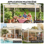 Solarias Pergola Tonnelle de Jardin Toit Rétractable avec Toile Coulissante Magnétique et Trous de Drainage 390x297x227cm Be
