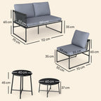 Solarias Salon de Jardin Extérieur 5 Pièces, 2 Canapés, 2 Tables, 1 Chaise, Pochette de Rangement, 182x167x65cm, Gris Foncé