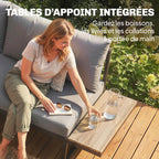 Solarias Salon de jardin extérieur 6 personnes modulable table basse et plateaux latéraux en bois PSPC coussins épais 10cm g