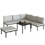 Solarias Ensemble lounge de jardin 5-6 personnes Set lounge avec canapé 2 places, 2 chaises, fauteuil d'angle, table à lames
