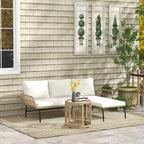 Solarias Salon de jardin extérieur d'angle 3 places en résine tressée avec canapés, chaise longue, table basse et coussins, 