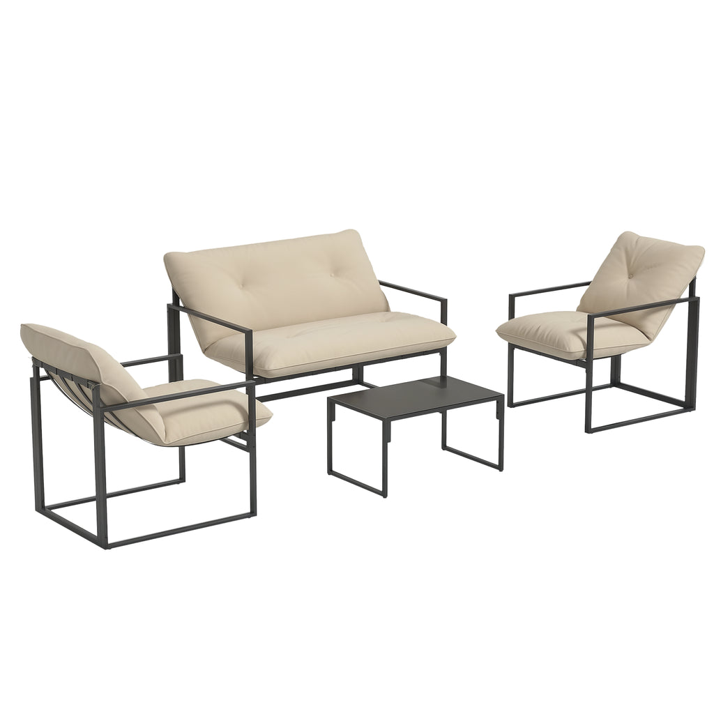 Solarias Salon de jardin 4 pièces 4 personnes avec canapé 2 places, 2 fauteuils et 1 table basse gris