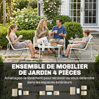Solarias Salon de Jardin 4 Pièces avec Canapé 2 Places, 2 Fauteuils et Table, en Acier Textilène Verre Trempé, 112x73x74 cm,