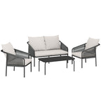 Solarias Ensemble de jardin 4 pièces Polyrattan salon avec canapé 2 places 2 fauteuils table basse coussins amovibles sangle