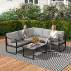 Solarias Salon de jardin extérieur 3 pièces en L avec canapés et table basse en verre, assise réglable 5 positions, gris