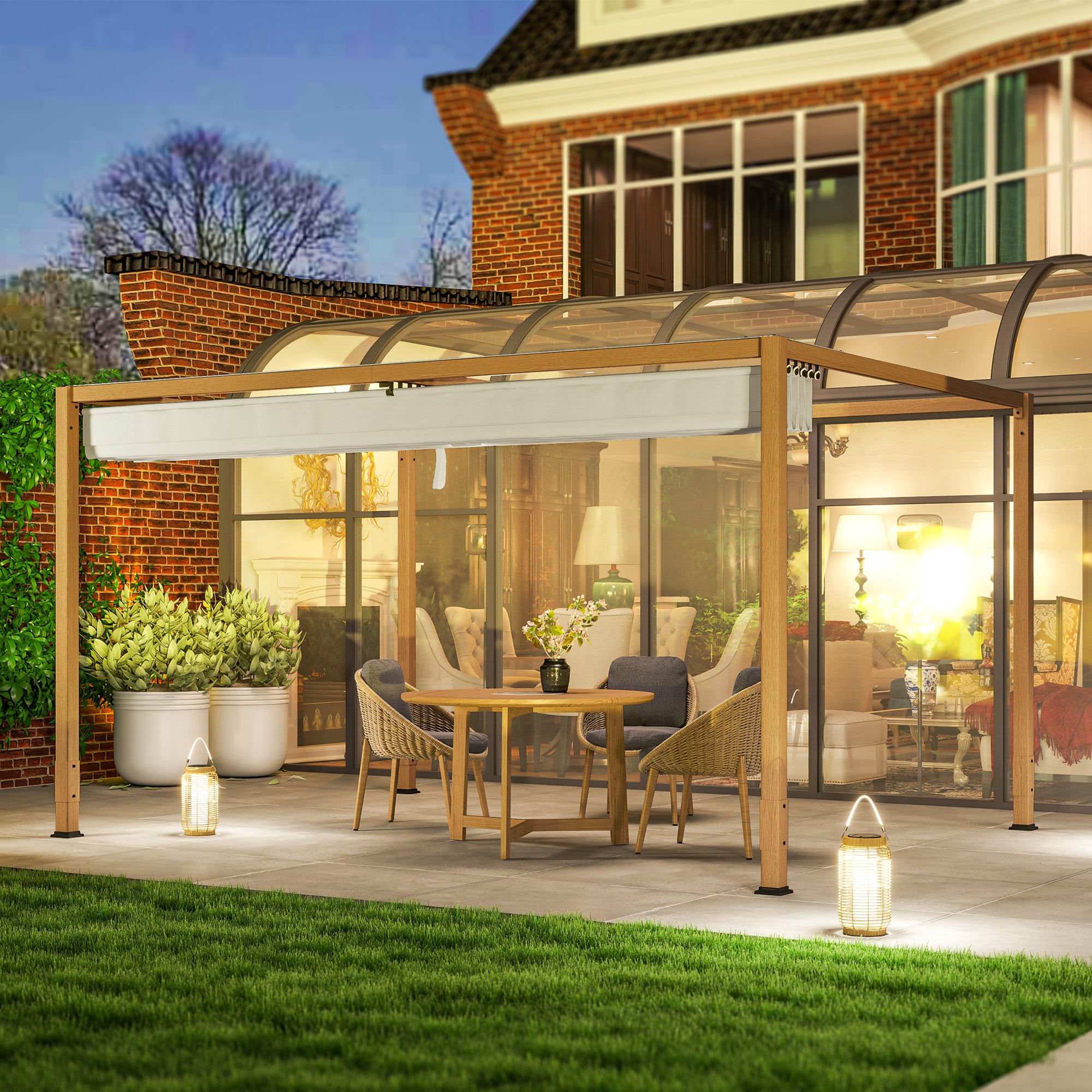 Solarias Pergola extérieure 4 x 3 m avec toit rétractable et cadre en aluminium effet bois