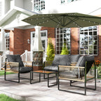 Solarias Ensemble salon de jardin 4 pièces canapé 2 places 2 fauteuils et 1 table basse plateau verre trempé 3 coussins - gr