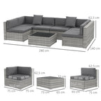 Solarias Ensemble salon de jardin 7 pièces modulables table basse plateau verre trempé coussins déhoussables inclus gris