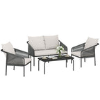 Solarias Ensemble de jardin 4 pièces Polyrattan salon avec canapé 2 places 2 fauteuils table basse coussins amovibles sangle