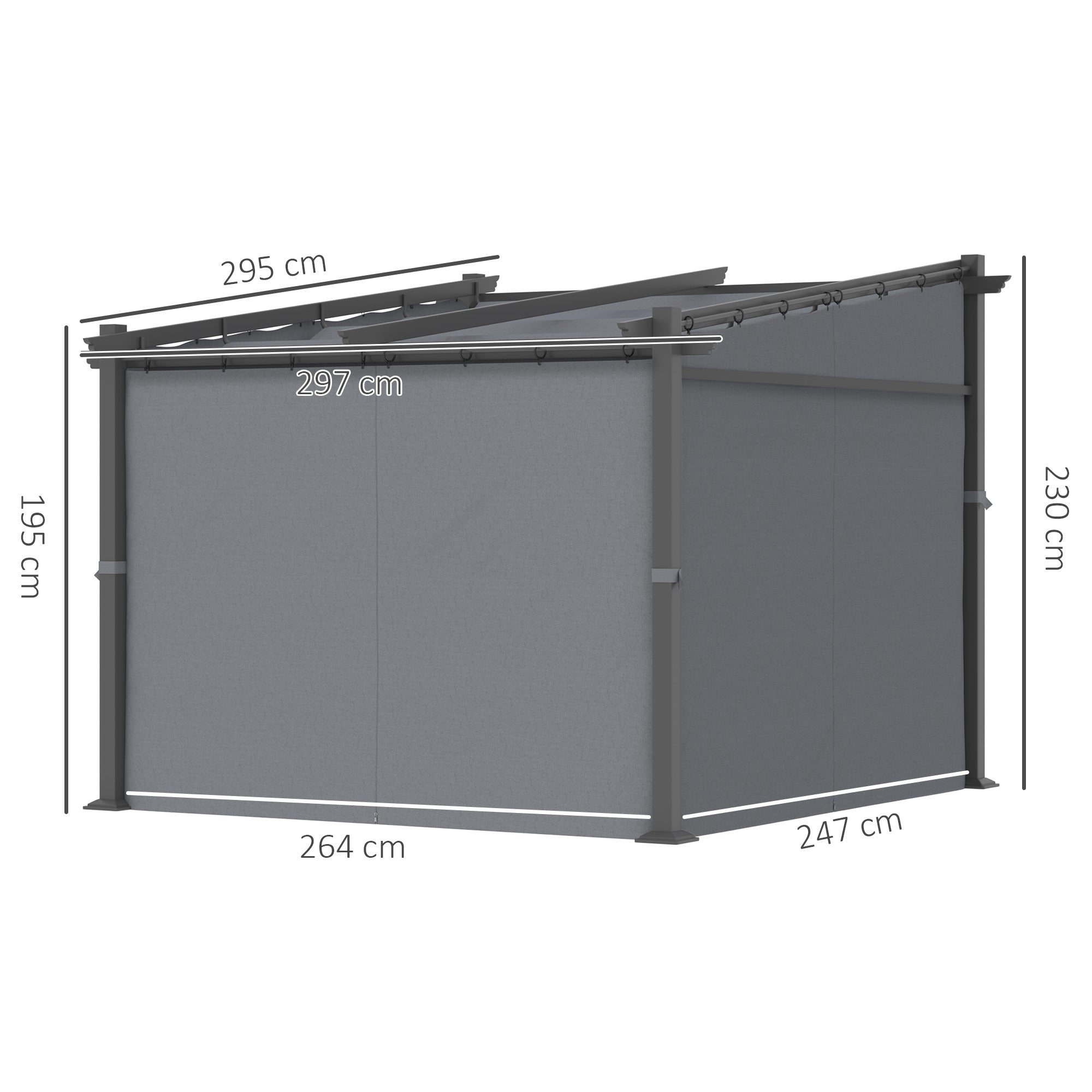 Solarias Pergola, inclus matériel de fixation, toit rétractable, 2,97 m x 2,95 m x 2,3 m, Gris foncé