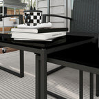 Solarias Ensemble de Jardin avec 2 Chaises, Canapé et 2 Tables avec Coussins et Plateau en Verre, Noir