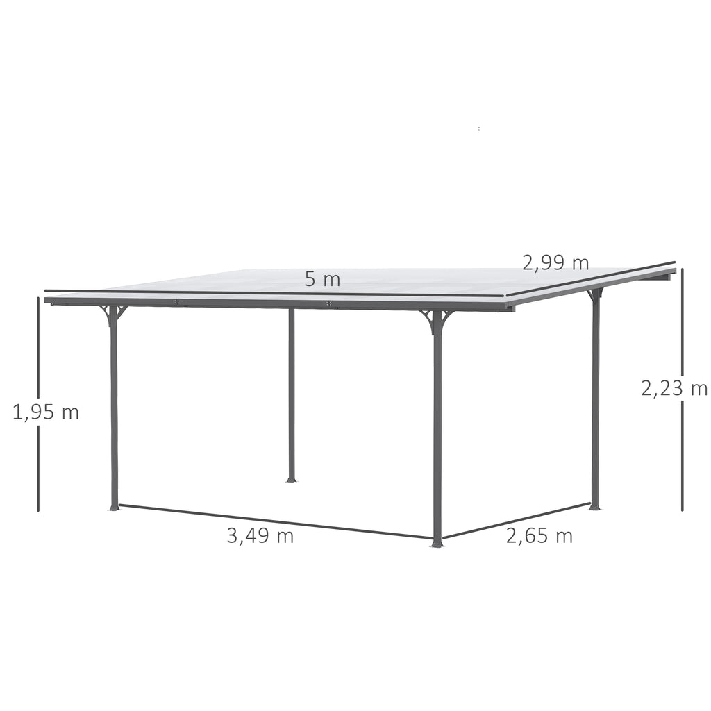 Solarias Pergola rigide alu. polycarbonate pavillon de jardin abri de voiture 500 x 299 x 195/223 cm gris