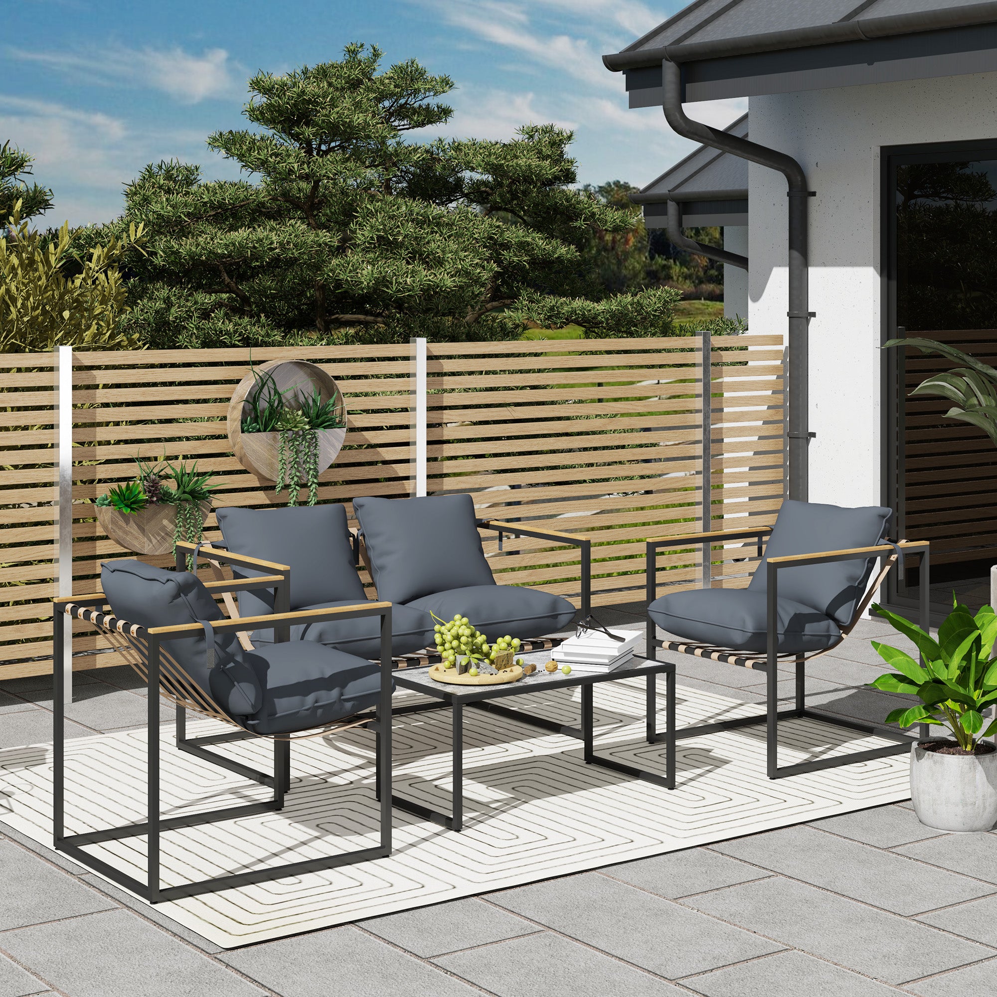 Solarias Ensemble de meubles de jardin 4 pièces, ensemble de mobilier extérieur, 2 fauteuils, canapé 2 places, 1 table, remb