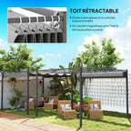 Solarias Pergola Rétractable Coulissante 3 x 3 m tonnelle de Jardin à fixation magnétique Tissu Polyester Haute densité gris