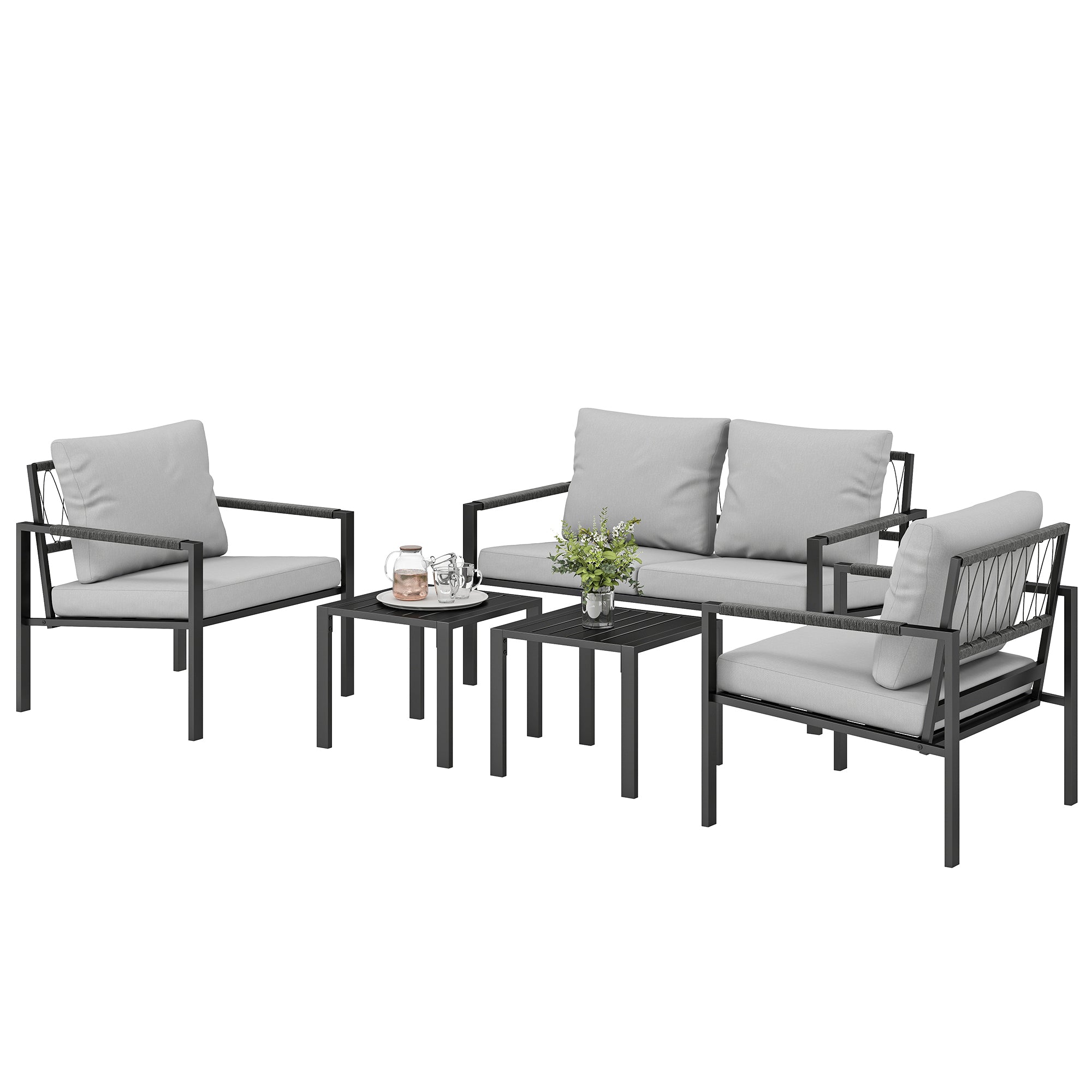 Solarias Ensemble de jardin 4 personnes résistant aux intempéries - ensemble balcon avec canapé 2 places, fauteuils, coussin