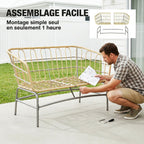 Solarias Canapé de Jardin 2 Places en Résine Tressée Coussins Épais Anti-glisse 120 x 67 x 79 cm Marron