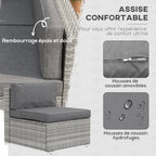 Solarias Ensemble salon de jardin 7 pièces modulables table basse plateau verre trempé coussins déhoussables inclus gris