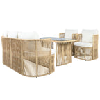 Solarias Ensemble de jardin 5‑pièces PE‑rotin, canapé 3‑places, 2 fauteuils et table en verre, Beige+Noir+Blanc
