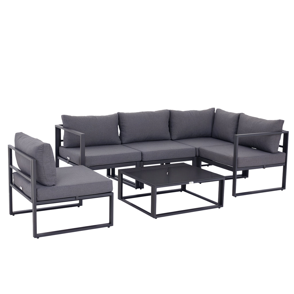 Solarias Ensemble salon de jardin d'angle design contemporain style yachting 5 places modulable avec coussins et table basse
