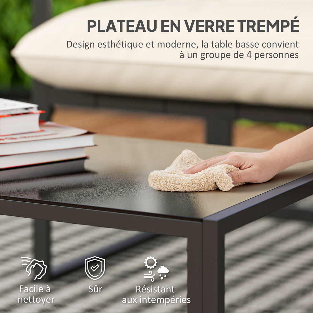 Solarias Salon de jardin 4 pièces 4 personnes avec canapé 2 places, 2 fauteuils et 1 table basse gris