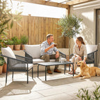 Solarias Ensemble de jardin 4 pièces Polyrattan salon avec canapé 2 places 2 fauteuils table basse coussins amovibles sangle