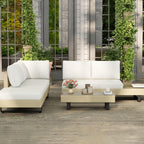 Solarias Salon de jardin d'angle 5 places design contemporain coussins déhoussables table basse acier époxy résine tressée b
