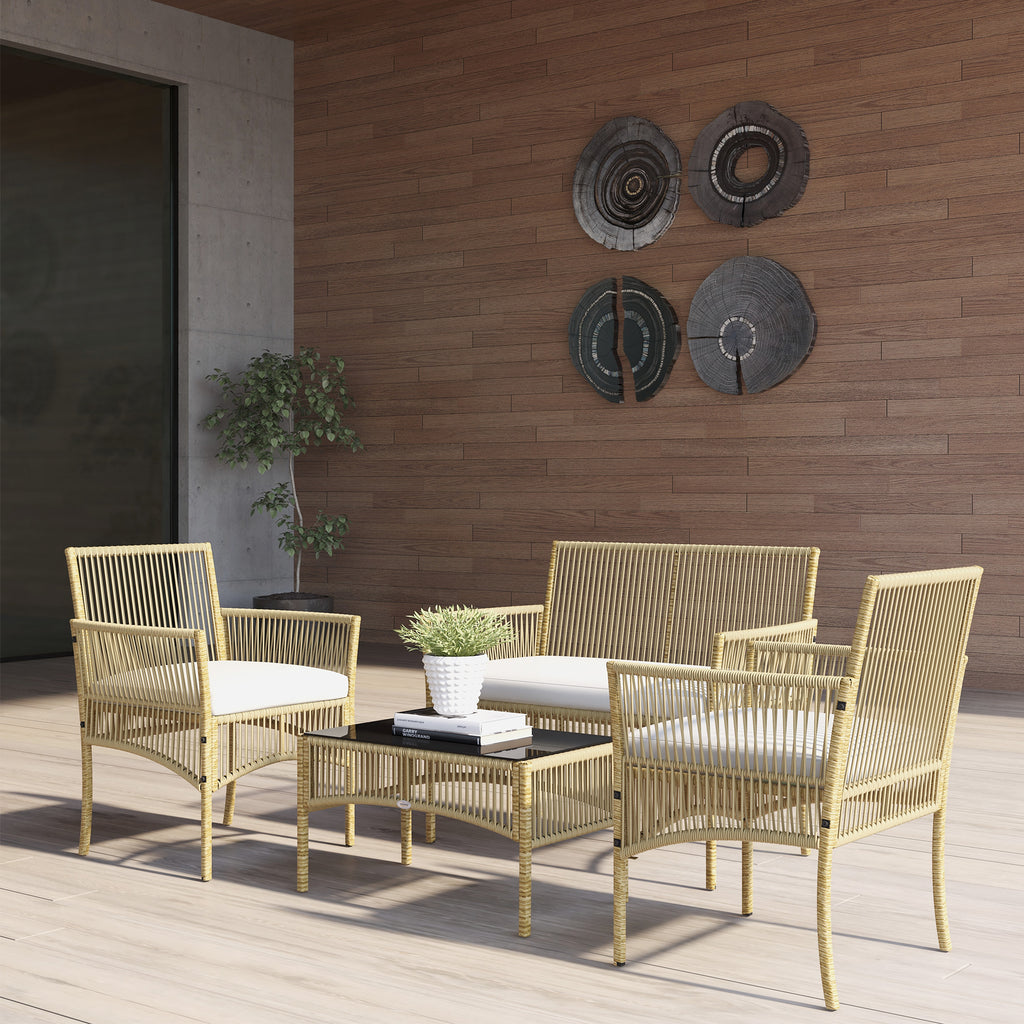 Solarias Ensemble salon de jardin 4 pièces canapé 2 places 2 fauteuils 1 table basse plateau verre trempé