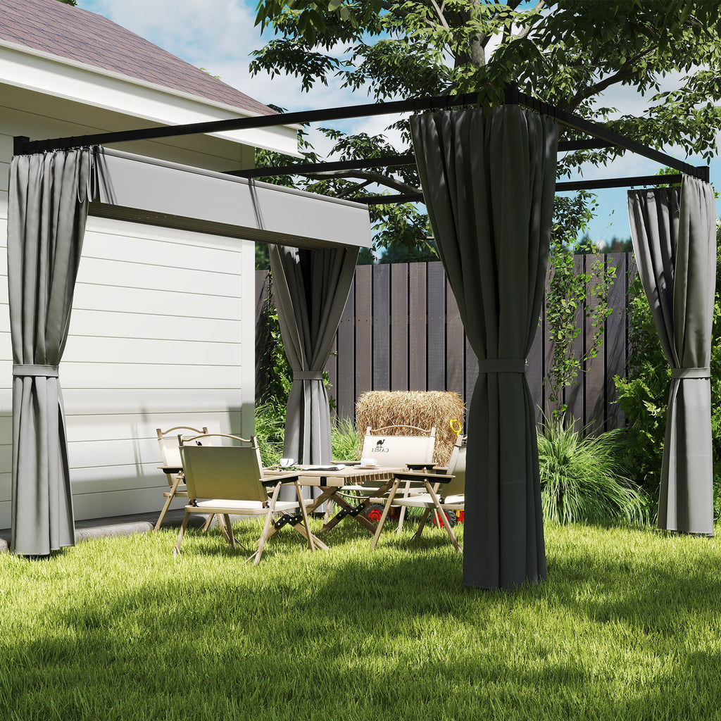 Solarias Pergola de Jardin avec Toit Rétractable et Rideaux, en Métal et Polyester, 300x300x227 cm, Gris clair