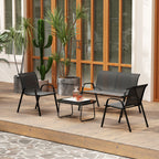 Solarias Ensemble de Jardin Outsunny avec Canapé 2 Places, 2 Fauteuils Empilables et Table Basse en Verre, Noir
