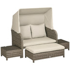Solarias Ensemble salon de jardin 4 pièces canapé 2 places + 1 repose-pieds + 2 table basse avec coussins beige marron